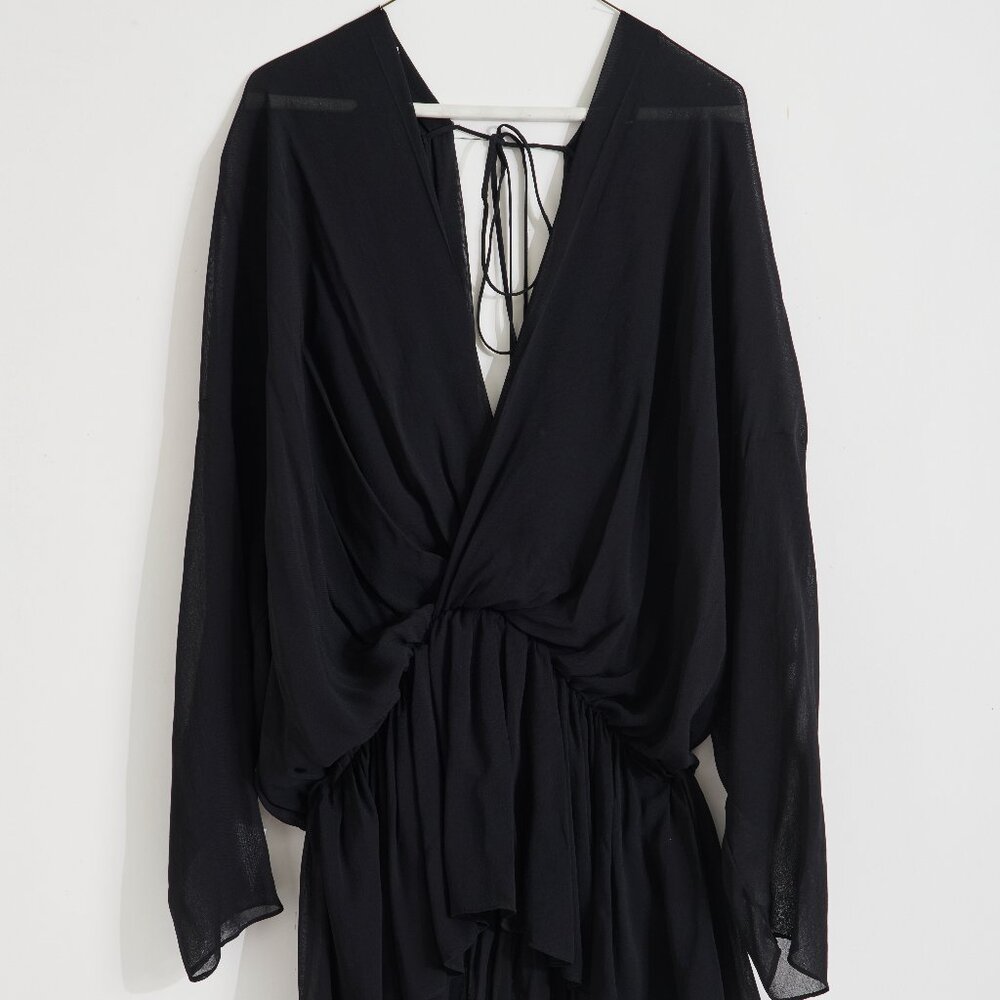 Sheer black Zara blouse size M, sexy deep V-neck, long sleeves